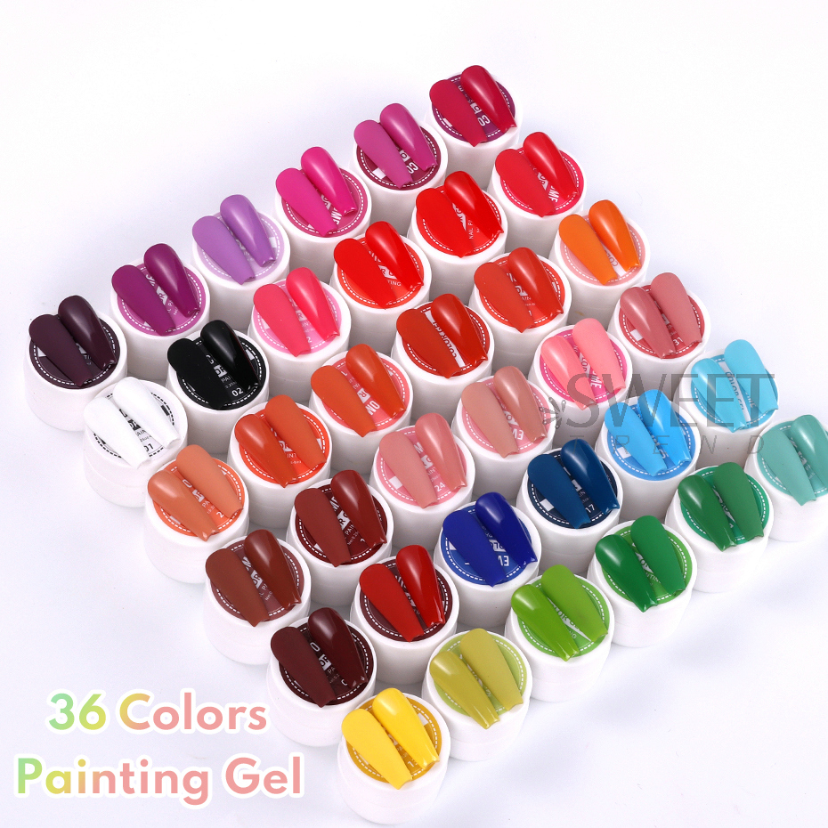 36 Colors Solid Color Painting Nail Polish Gel Set Soak Off Pure Cover Varnish Semi Permanent UV Lacquer Japanese Manicure Tools