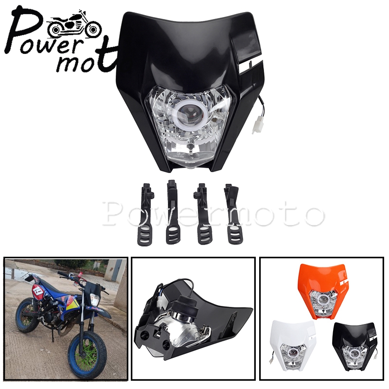 Motocross Fairing LED Headlight & Rubber Strips Headlamps Mask Cover For EXC EXC-F XC-W FC FE TE Dual Sport Dirt Bikes 2013-2021