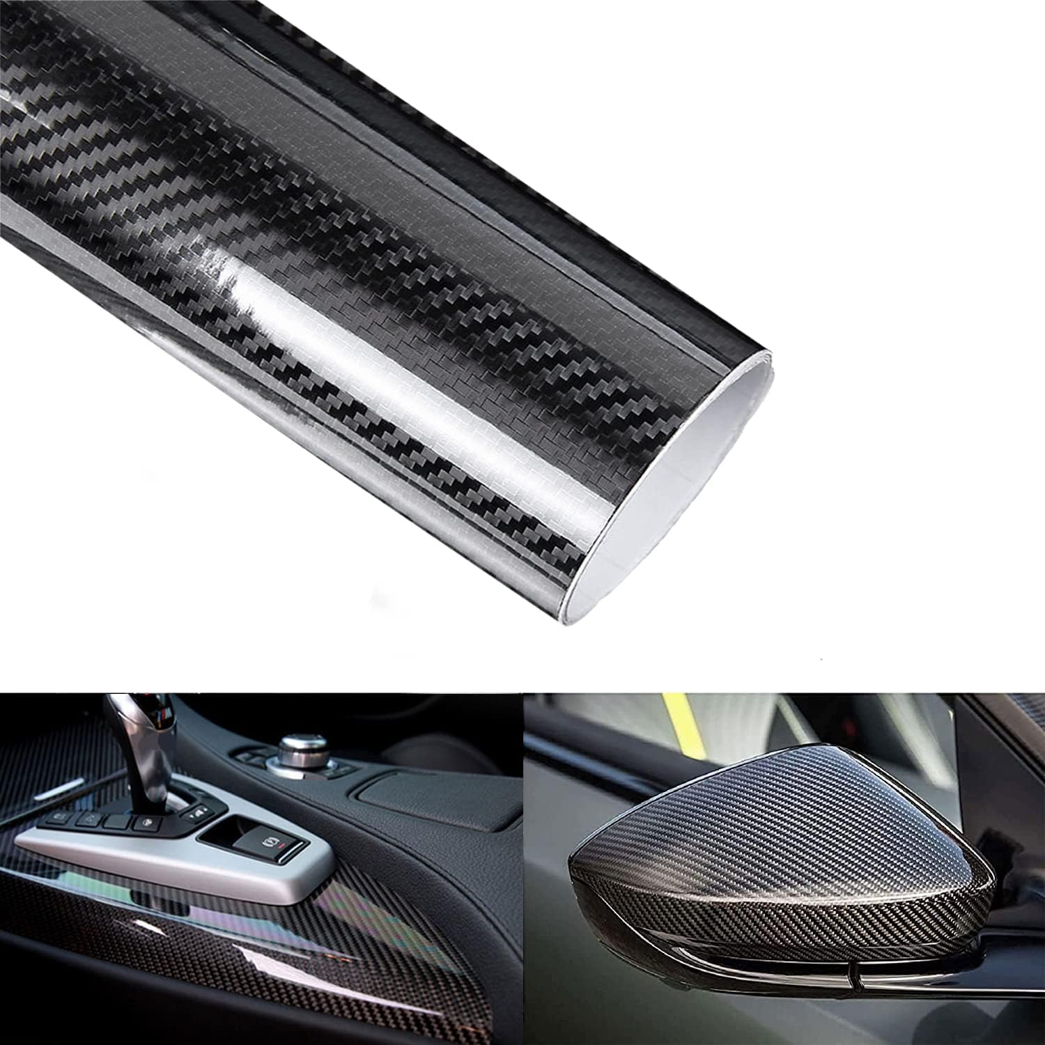 6D Carbon Fiber Vinyl Wrap Roll 1ft x 10ft, Super Glossy Car Wrap Film Featuring Bubble Free Air Release Technology, Car Motor DIY Interiors Exteriors Stickers