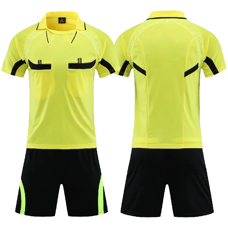 2022 New Soccer Referee Uniform Men Turn-down Collar Football Referee Clothes Short Sleeve Judge Shirt Shorts Suit Three Pockets