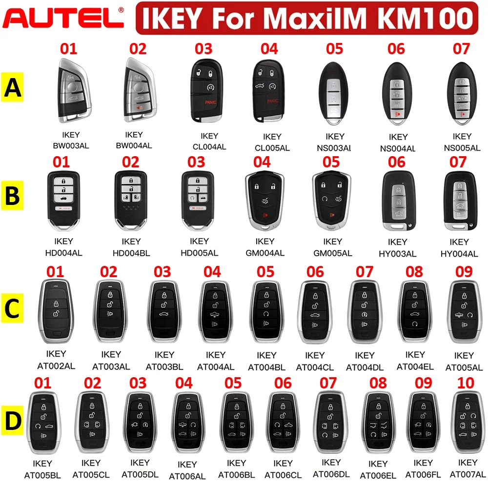 Autel IKEY Newest Series Universal Remote Smart Key Used with KM100 IM508 Key Programmer For BMW/Hyundai/Nissan/Chryslers/Ford