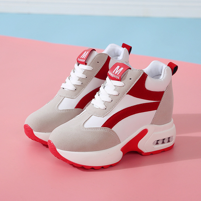 Women Height Increasing Walking Jogging Sneakers 6 CM Increase Black Red Ladies Sport Running Shoes Comfortable Girl Shoes C8258