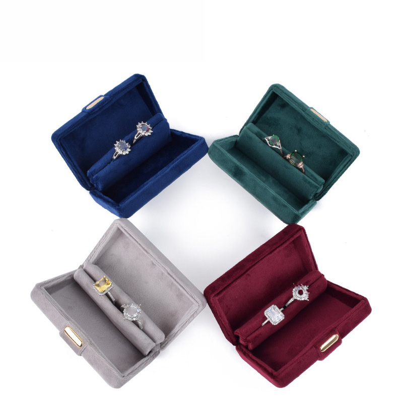 Luxury Velvet Couple Double Ring Box Jewelry Ring Earring Holder Case Packaging Marriage Wedding Prposal Gift Box Organizer