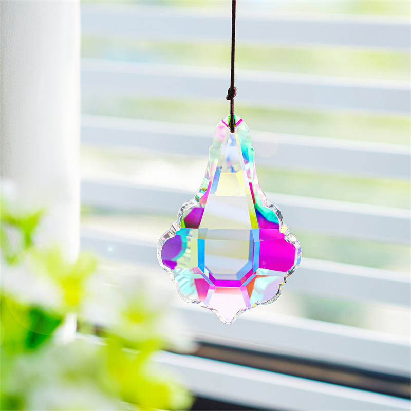 H&D 89mm Colorful Lantern Hanging Crystal Faceted Prism Suncatcher Feng Shui Decor Rainbow Maker DIY Pendant Hanging Ornament