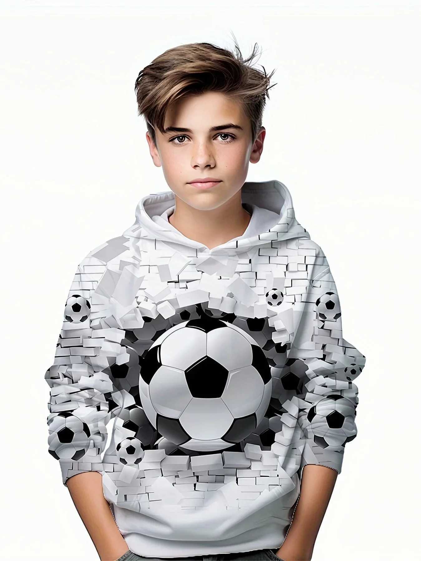 Hoodies Sweatshirts Stylish Soccer Print Boys Casual Pullover Long Sleeve Hoodies Boys Sweatshirt For Spring Fall Kids Hoodie Tops Outdoor WX6.4