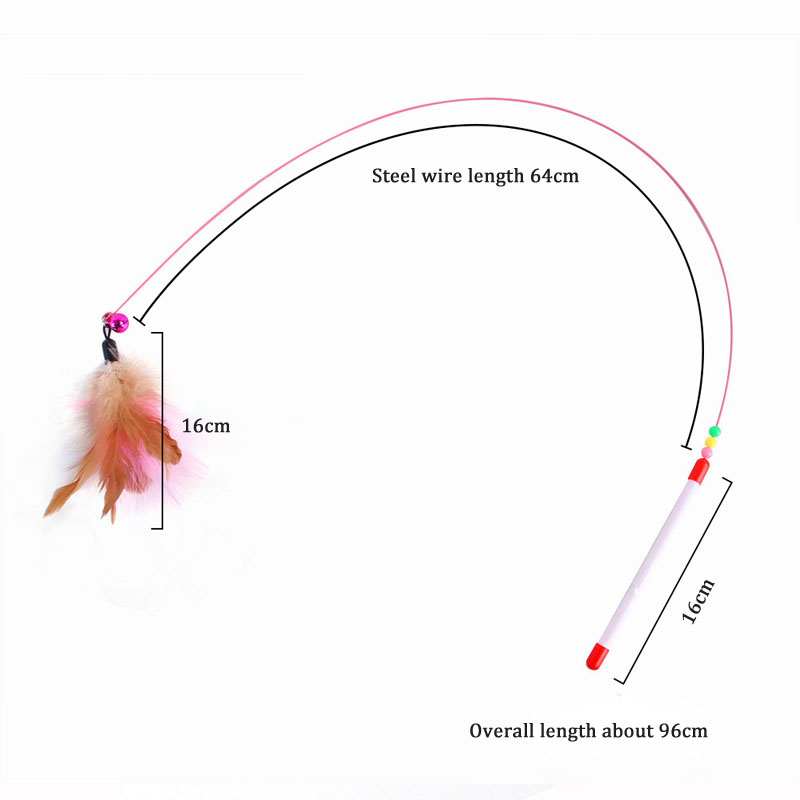 Funny Cat Toys Colored Metal Wire With Feather Bells Handheld Interactive Cat Teasing Stick Mouse Plush Ball Pet Supplies