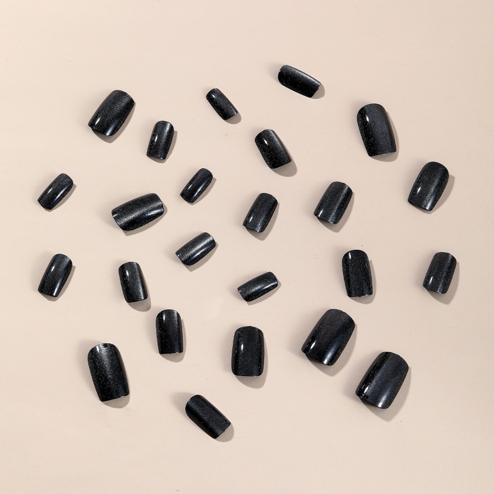 24Pcs Fashion Cat's Eye Fake Square Head French Nail Press on Nails Detachable Rhinestone Waterproof Faux Fingernails F629-9