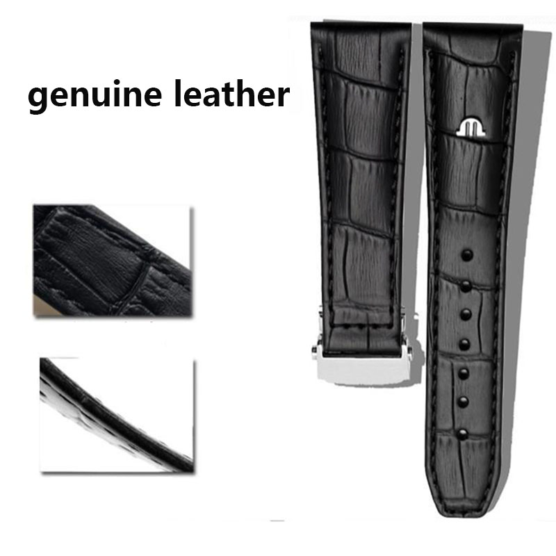 For MAURICE LACROIX Eliros watchband First layer calfskin 20mm 22mm with folding buckle Black brown cow genuine leather strap