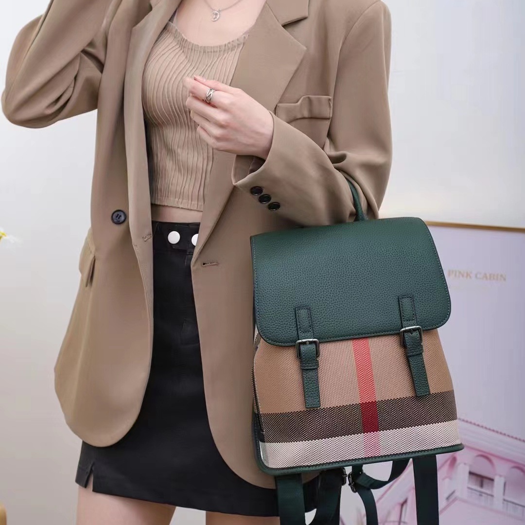 Urban Commuting Simplicity and Atmosphere New Handheld One Shoulder Leather Plaid Contrast Color High Quality Backpack for Women 18f1 4