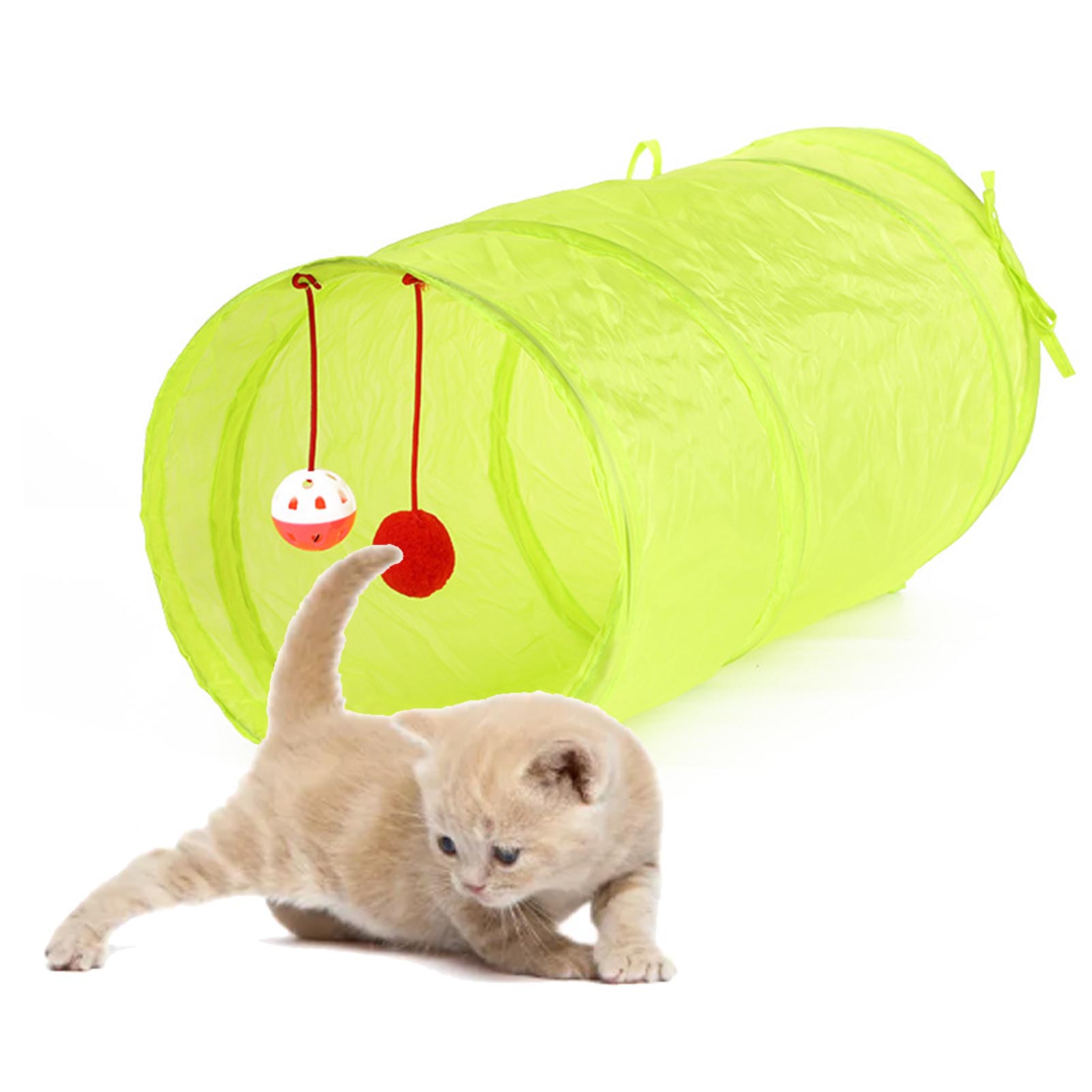 Cat Tunnel Green Cat Tube Foldable Large Space Sound Bell Crinkle Design Durable Cat Play Toy For Indoor Cat Pet Training