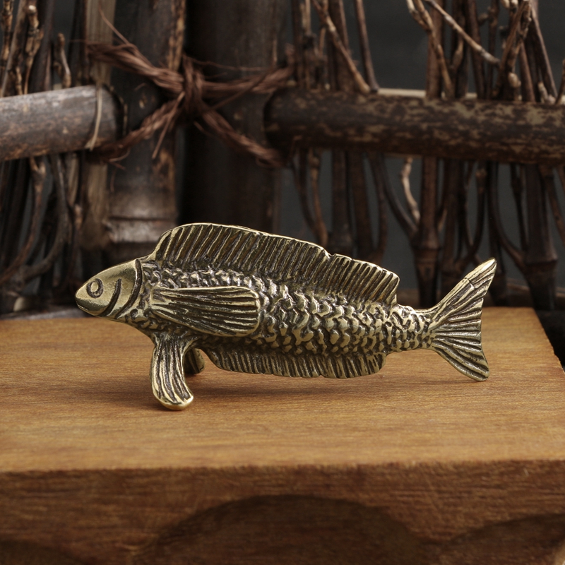 Antique Brass Arowana Fortune Gathering Mascot Small Statue Ornament Aquarium Fish Home Decor Miniature Figurines Handicrafts