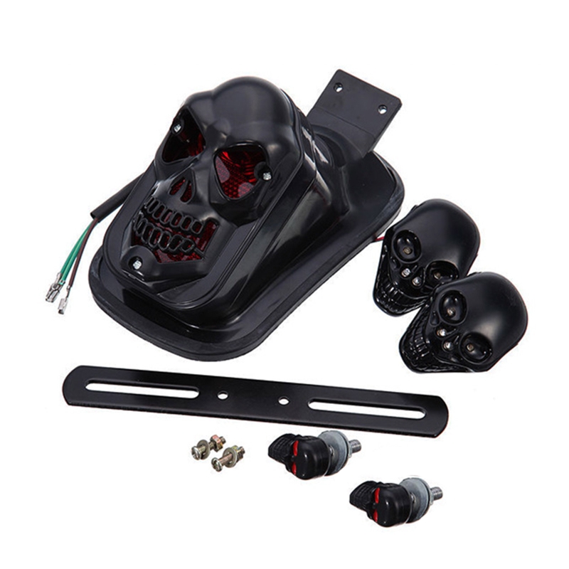 Skull for Head Turn Signal 12V Flashing Turn Signals Motorcycle LED Lights Tail Light Black Casing Amber Brake Light Dropship