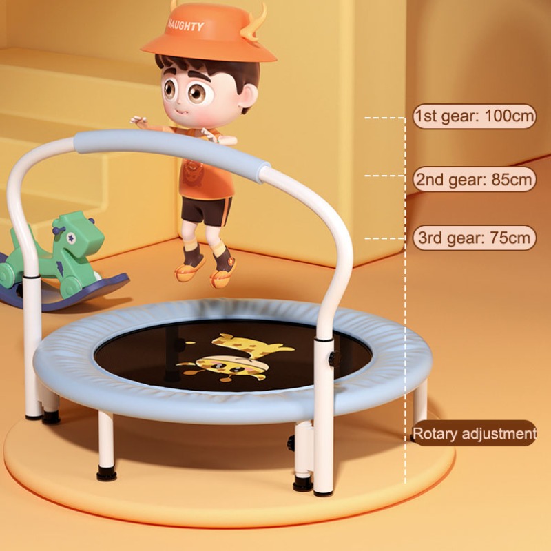 40" Mini Trampoline for Kid Foldable Indoor Garden Toddlers Trampoline with Adjustable Handrail Bearing 300KG Home Gym Rebounder