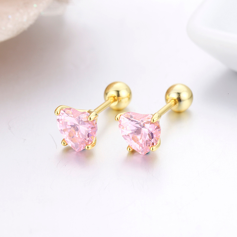 Pink Cubic Cute Zirconia Peach Heart Stud Earrings Screw Back for Women, Kids, Girls - 2024 Pierced Ear Jewelry 4