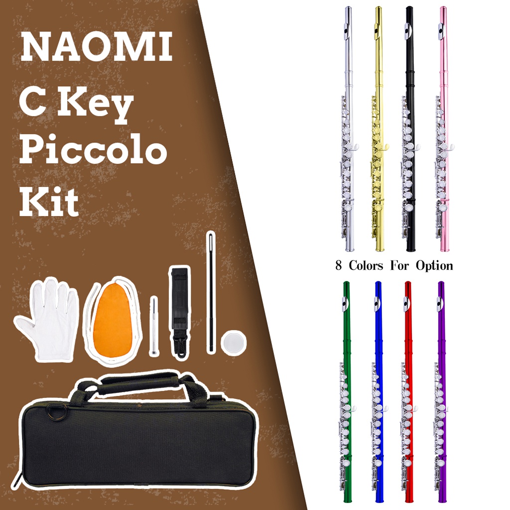 Piccolo Half Size Flute Woodwind Instrument C Key Multicolor Piccolo W/Gloves Cleaning Cloth Rod Cork Grease Case SET