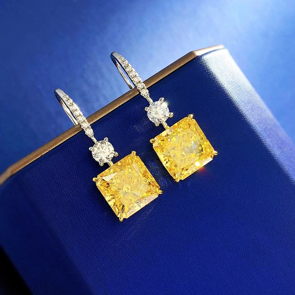 WUIHA Real 925 Sterling Silver Crushed Ice 6CT Yellow Sapphire Synthetic Moissanite Drop Earrings for Women Gift Drop Shipping