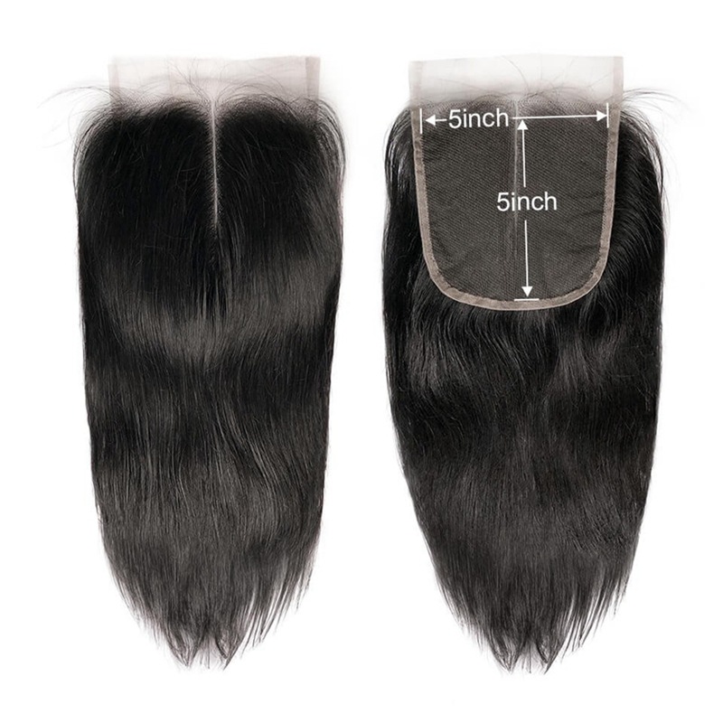 Brazilian Peruvian Indian 100% Human Hair HD 5X5 Lace Closure Silky Straight Free Part 12-24inch Natural Color Pre Plucked