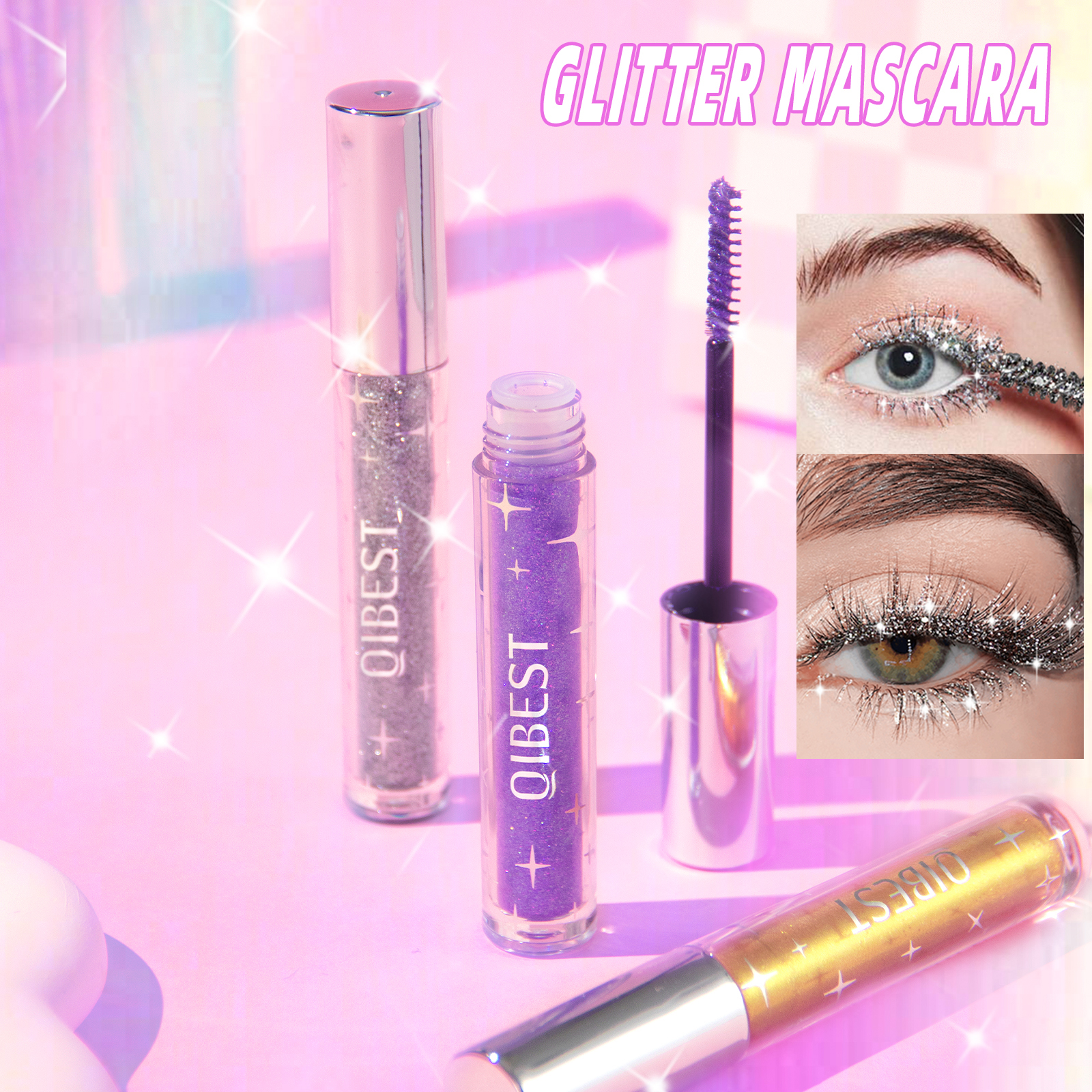 Sparkling Glitter Mascara Quick Dry Long Lasting Waterproof Sliver Gold Purple Curling Thick Shiny Eyelash Sexy Diamond Mascara