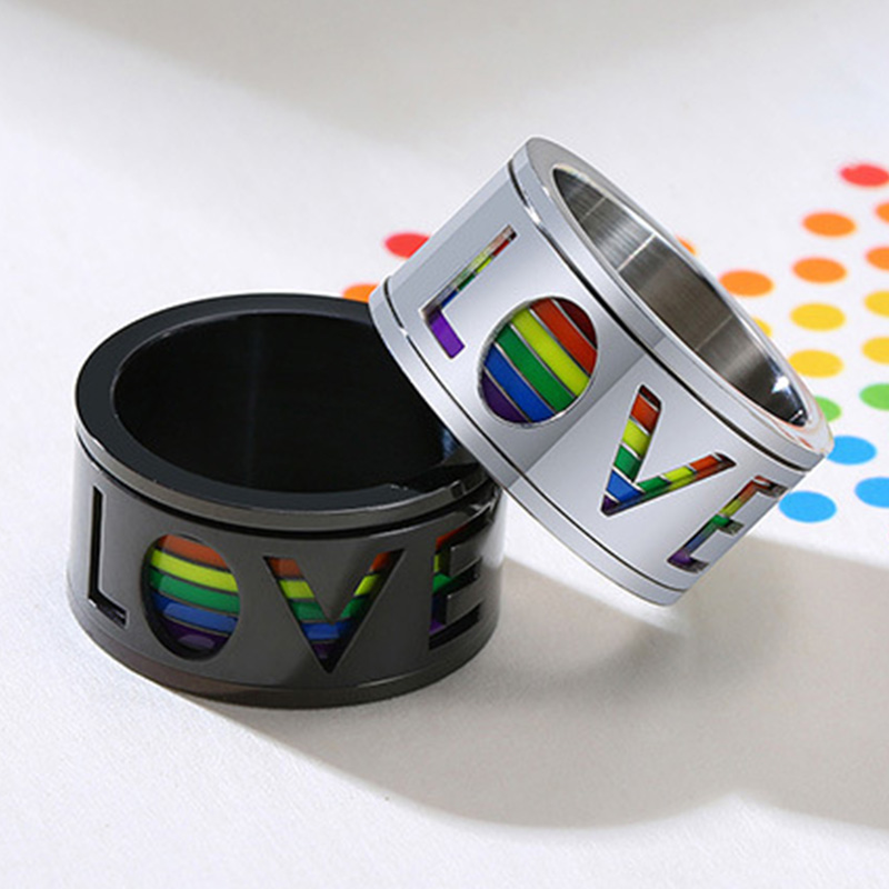Fashion Rainbow Love Rotatable Stainless Steel Rings for Men Gay Pride Jewelry