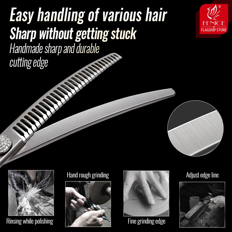 Fenice Dog Grooming Scissors Diamond Screw 7/7.5 Inch Curved Chunker Scissors Thinner Shears for Dog Beauty Scissors
