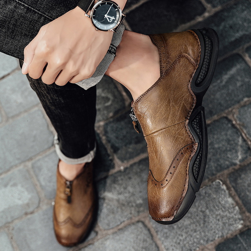 Genuine Men S Leather Moccasin Casual Outdoor Sports Fiess Sneakers Fashion Breathable Soft Soled Brogue Shoes Ddmysaturn