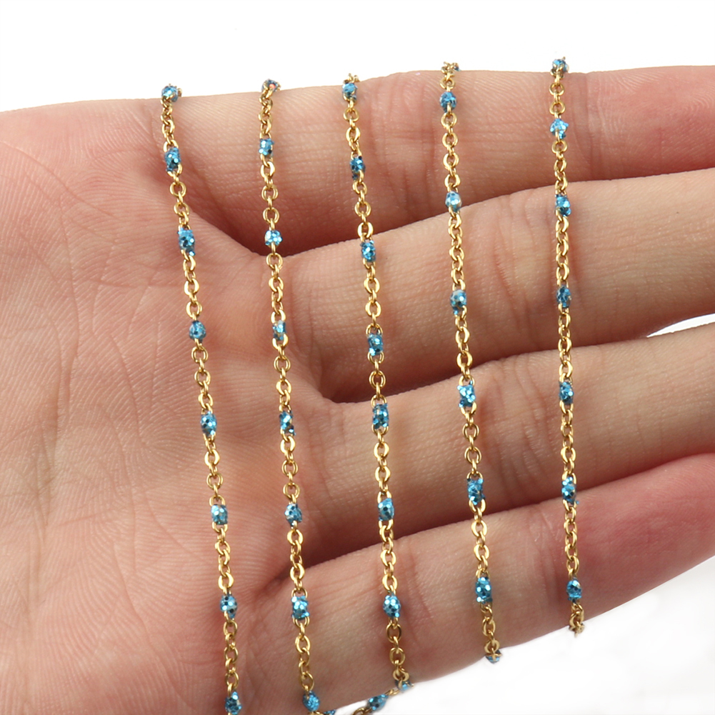 1 Meter Gold Color Wire Wrapped Rosary Chain Shiny Stone Bead Chains for Jewelry Making DIY Bracelet Necklace Anklet Accessories
