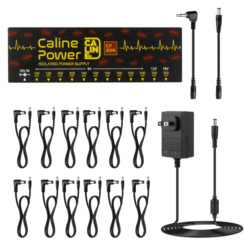 Caline CP-206 Truly Isolated Pedal Power Supply 12 Outputs For 9V 12V 18V Guitar Effects with Adapter & 14 Cables Accessories