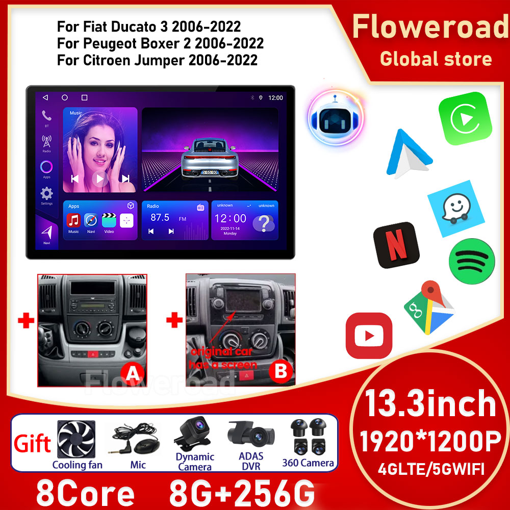 13" Big Screen Android For Fiat Ducato 3 For Peugeot Boxer 2 For Citroen Jumper Auto Car Radio Multimeida Carplay Naiv GPS BT5.0