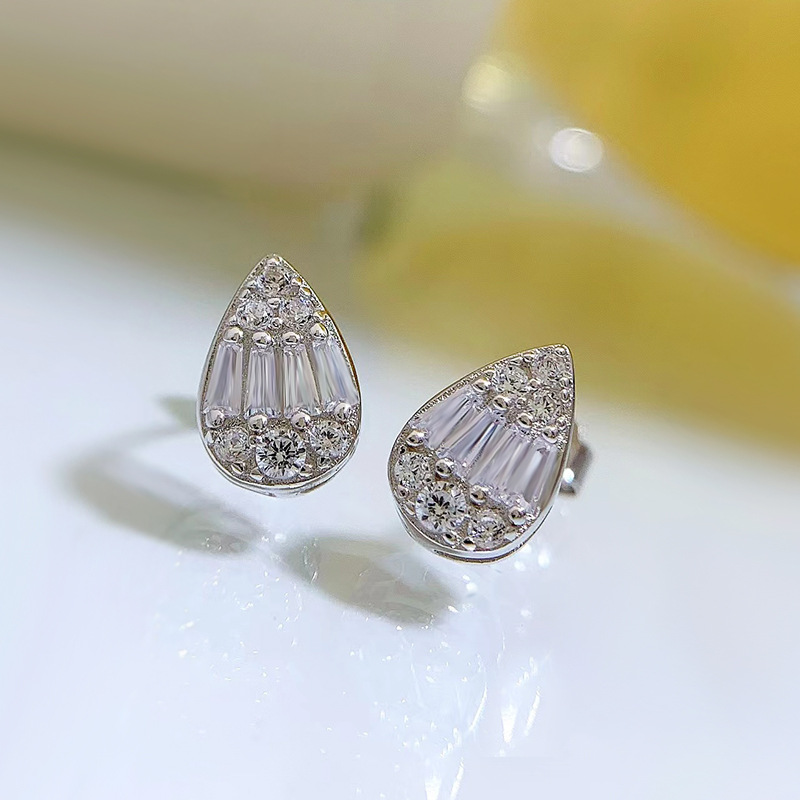 Rulalei Water Drop Stud Earrings Brand Fashion Jewelry Sterling Sier T Princess Cut White Topaz CZ Dia Gemstones Party Women Wedding Pear Earring Gift