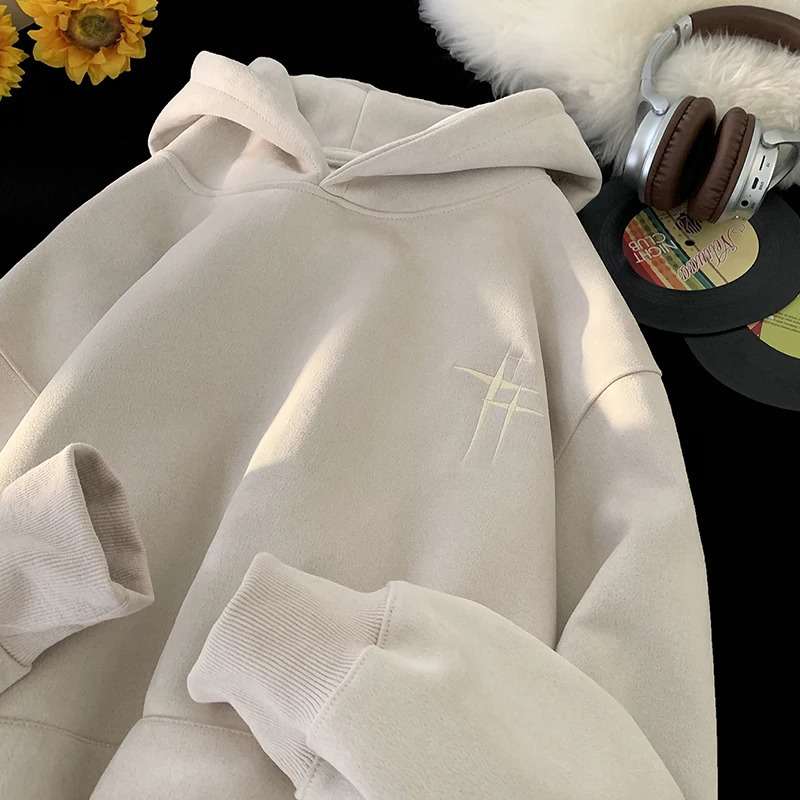 2023 Mens Streetwear Vintage Embroidered Suede Hooded Sweatshirt High Quality Hoodie Fashion Hip hop Unisex Pullover Y2k Clothe 240624