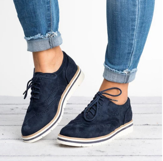 Women Oxfords Cut-Outs Lace Up Brogue Flat Platform England Ladies Non-slip Shoes Breathable Casual Female Low Footwear