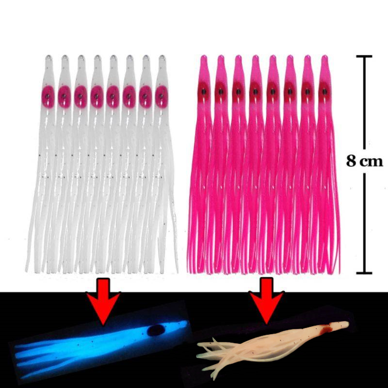 15Pcs*8cm Luminous Needle-shaped Squid Skirts Soft Octopus Baits Lures Tackle Craft for Jigging Squidy Soft Lure Jig