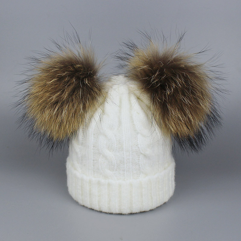 Children Creative Knitted Hat Scarf Set Wool Knitted Scarf Kids Real Fur Pom pom Beanie Skullies for Boys and Girls 0-5 years