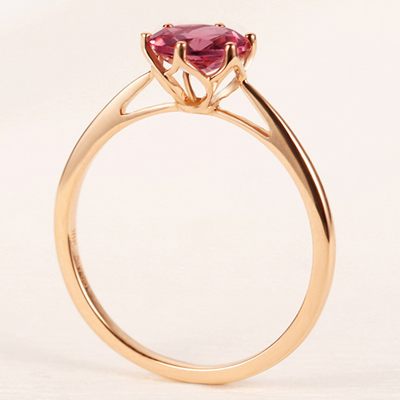 925 Sterling Silver Rose gold Single diamond inlaid round candy light luxury six-claw elegant pomegranate ruby women's ring