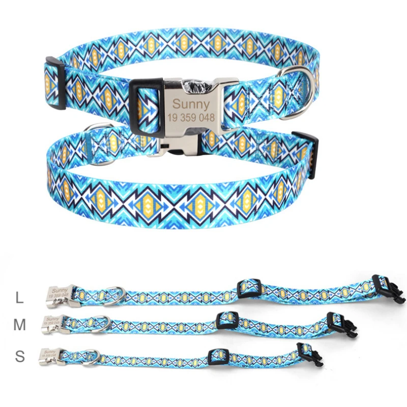 Custom Dog Collar Metal Buckle Dogs Nameplate Collar Free Engrave Personalized Pet Collars Adjustable for Small Medium Large Dog