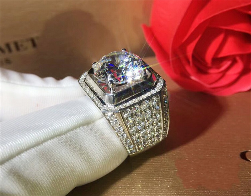 Luxury Solitaire Male 4ct Lab Diamond cz Ring 925 sterling silver Jewelry Engagement Wedding band Rings for men Anniversary gift