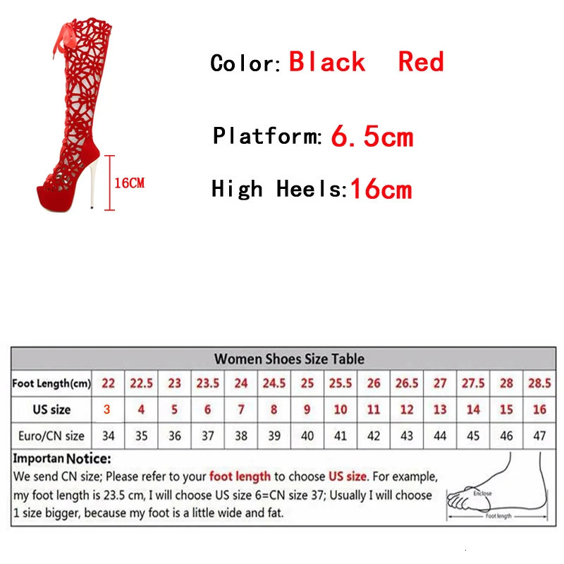 Liyke 16CM Ultra Thin High Heels Sexy Nightclub Hollow Out Over The Knee Boots Women Peep Toe Lace-Up Zip Platform Shoes Sandals 240629