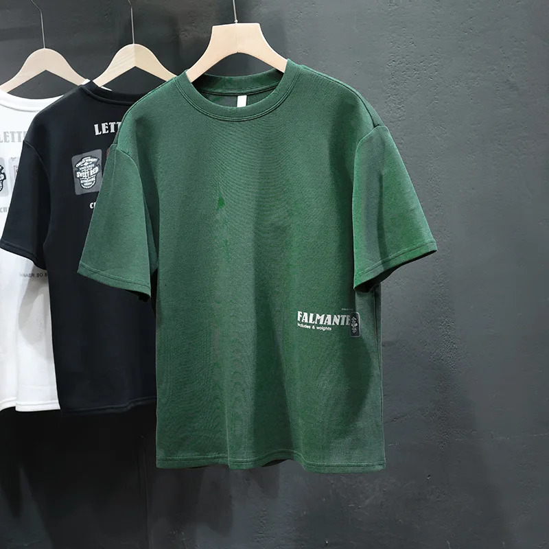 Summer ShortSleeved Tshirt Boys 2024 Street American Style Trend Loose Leisure AllMatching Printed Crew Neck Top 240627