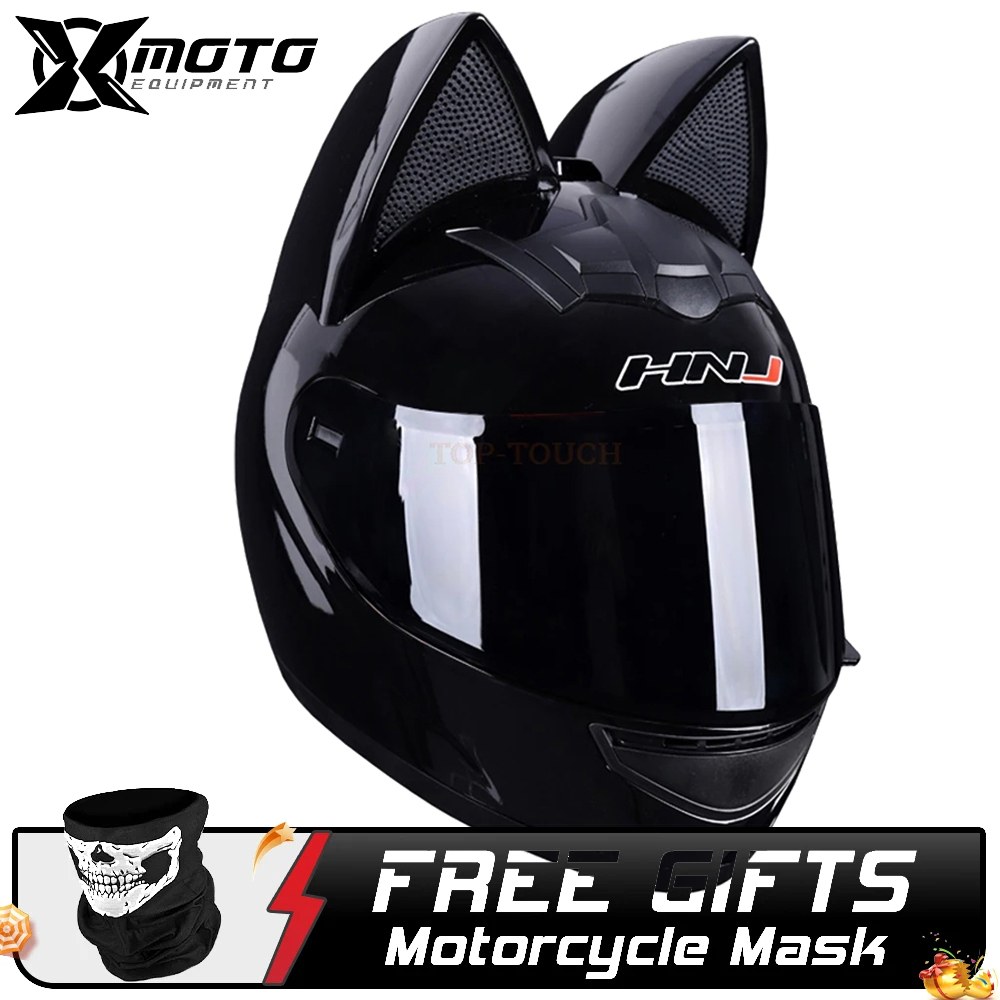 HNJ Motorcycle Helmet Full Face Casco Moto Breathable Motocross Helmet Removable Cat Ears Helmets Detachable Bow Casco Motocross