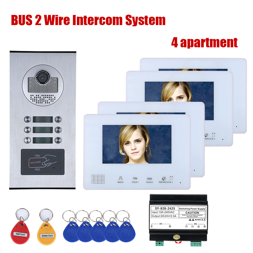 7 Inch BUS 2 Wire Video Door Phone Intercom systems Kit for home 2/3/4/5/6 Units Apartment Night Vision