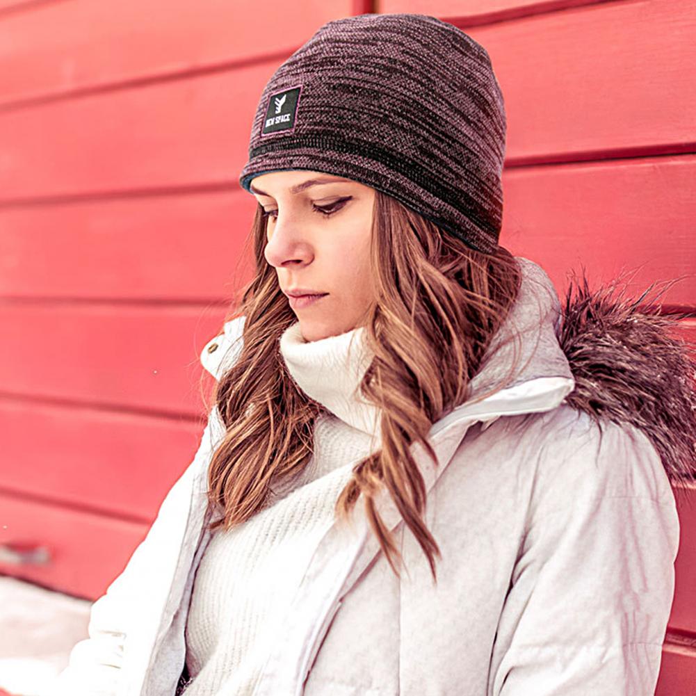 Unisex Beanies Fleece Liner Windproof Solid Color Double Layer Autumn Winter Double-sided Wearable Knitted Hat Bonnet Cap