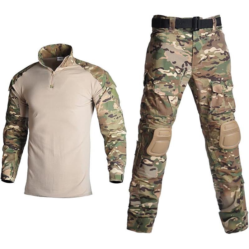 Outdoor Paintball Fishing Clothing Military Uniform Camo Hunting Suit Army Tactical Combat Long Shirt+Cargo Pants +4pcs Pads