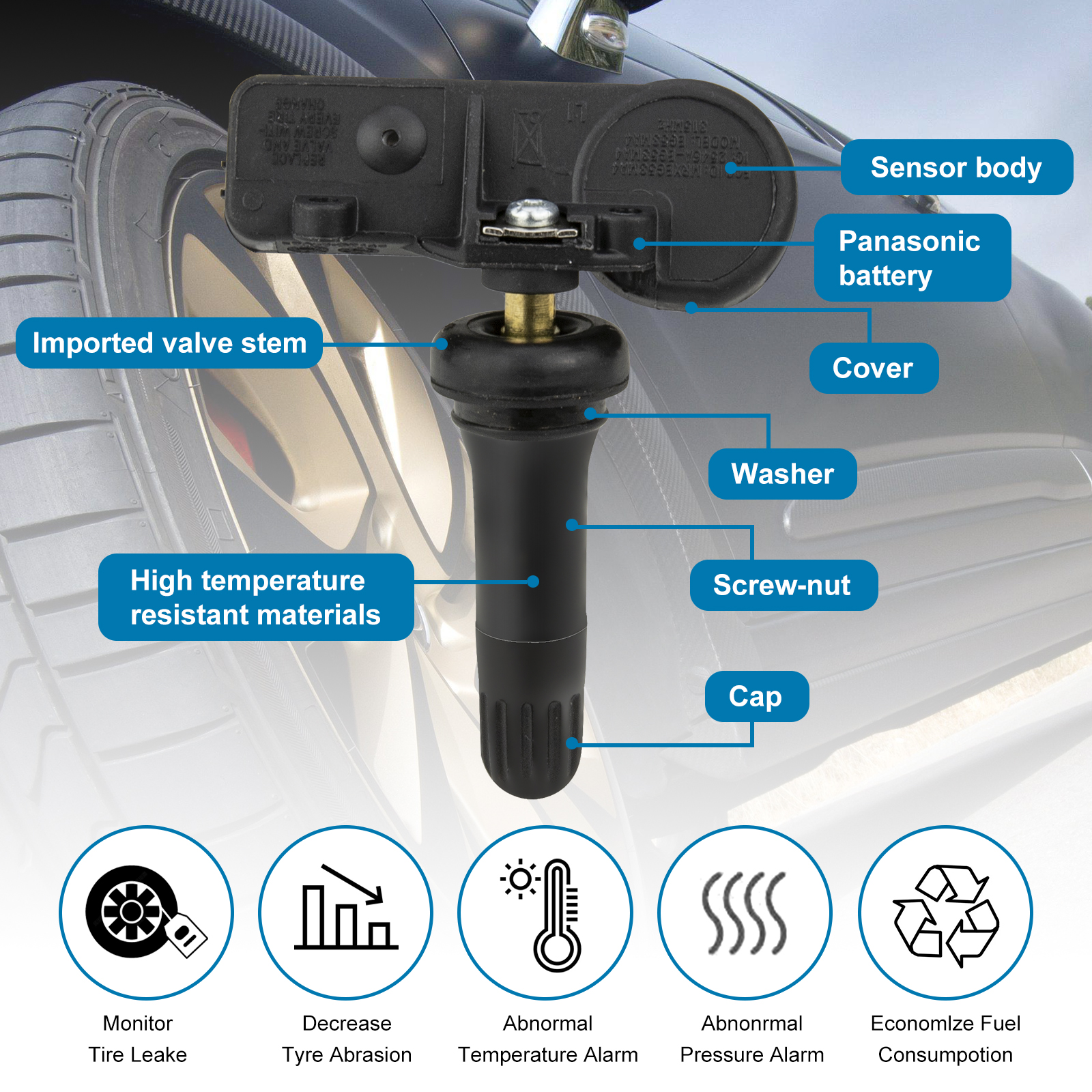 315MHZ DE8T-1A180-AA Tire Pressure Monitor Sensor For FORD C-MAX E-150 F-150 FLEX TAURUS LINCOLN MKS MKX MERCURY MILAN VPG MV-1