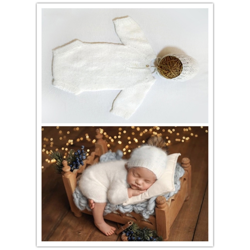 Lace Romper and Hat Set Lovely Newborn Baby Photography Props Infant Girls Bodysuit Shower Gift for 0-1 Months