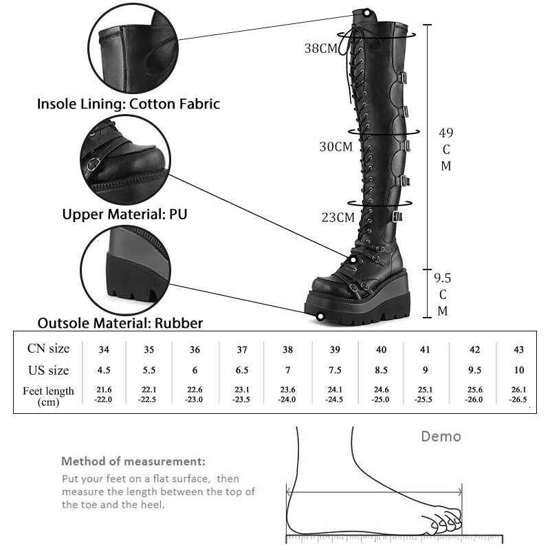 Fashion Women Over The New Platform Heels Lace-Up Sexy Punk Style Long Knee High Boots