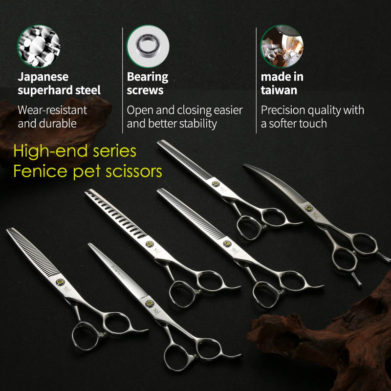 Fenice Professional Pet Scissors Straight&Thinning&Curved Grooming Shears Tool Dog Scissors Grooming