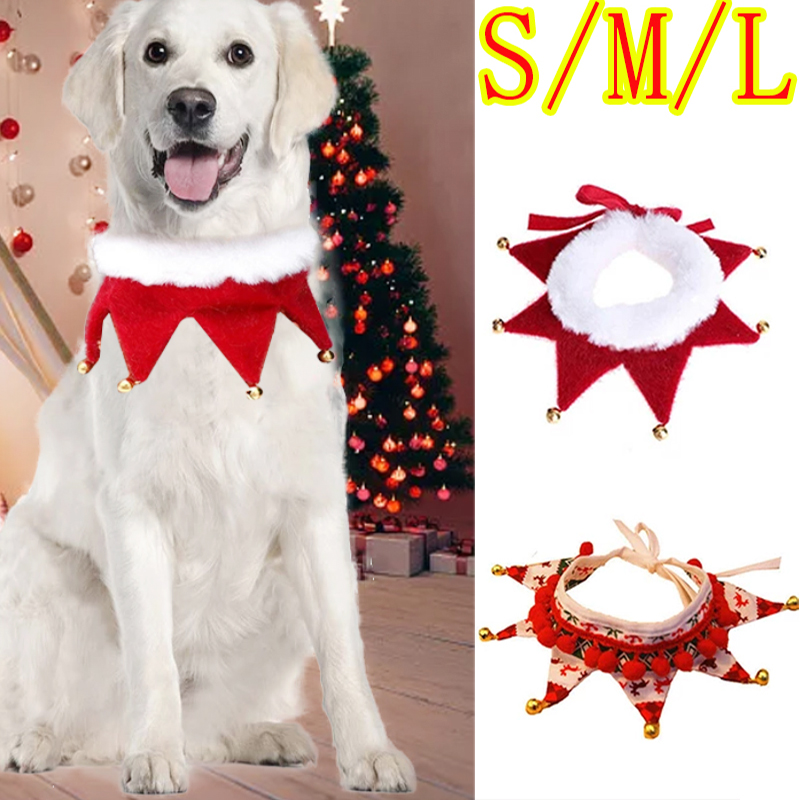 Christmas Dog Cat Xmas Scarf With Bells Puppy Bib New Year Pet Necklace Collar Small Dog Holiday Party Costume Accessories