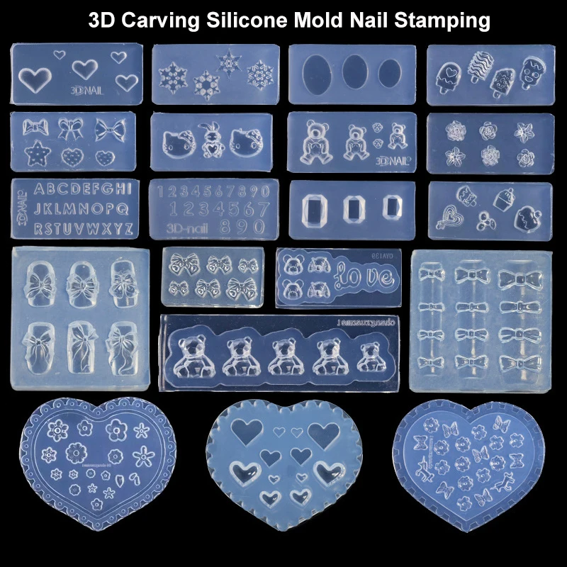 3D Carving Silicone Mold Bear Butterfly DIY Silicone Stereoscopic Nail Adornment UV Gel Acrylic Crystal Nails Template Nail Art