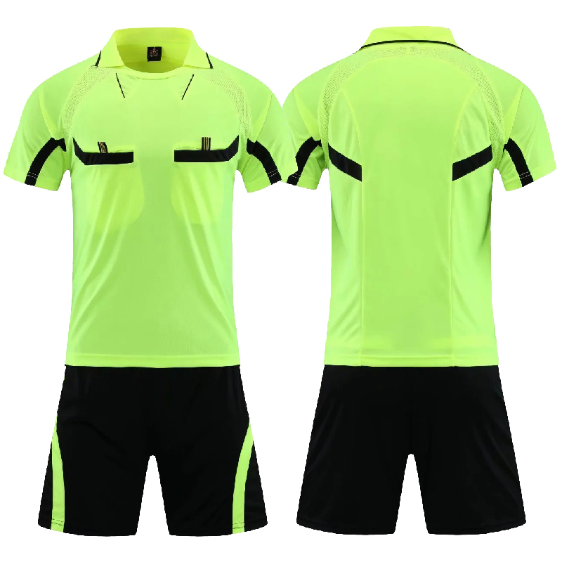 2022 New Soccer Referee Uniform Men Turn-down Collar Football Referee Clothes Short Sleeve Judge Shirt Shorts Suit Three Pockets