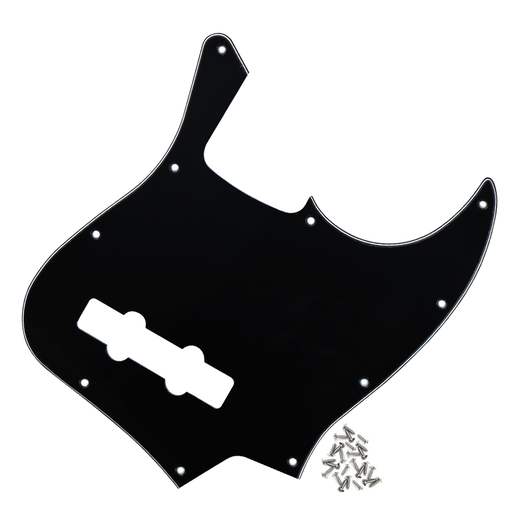 FLEOR Electric Bass Pickguard JB Pick Guard Scratch Plate Black 3Ply & Screws for 10 Hole Jazz JB Bass 4 String